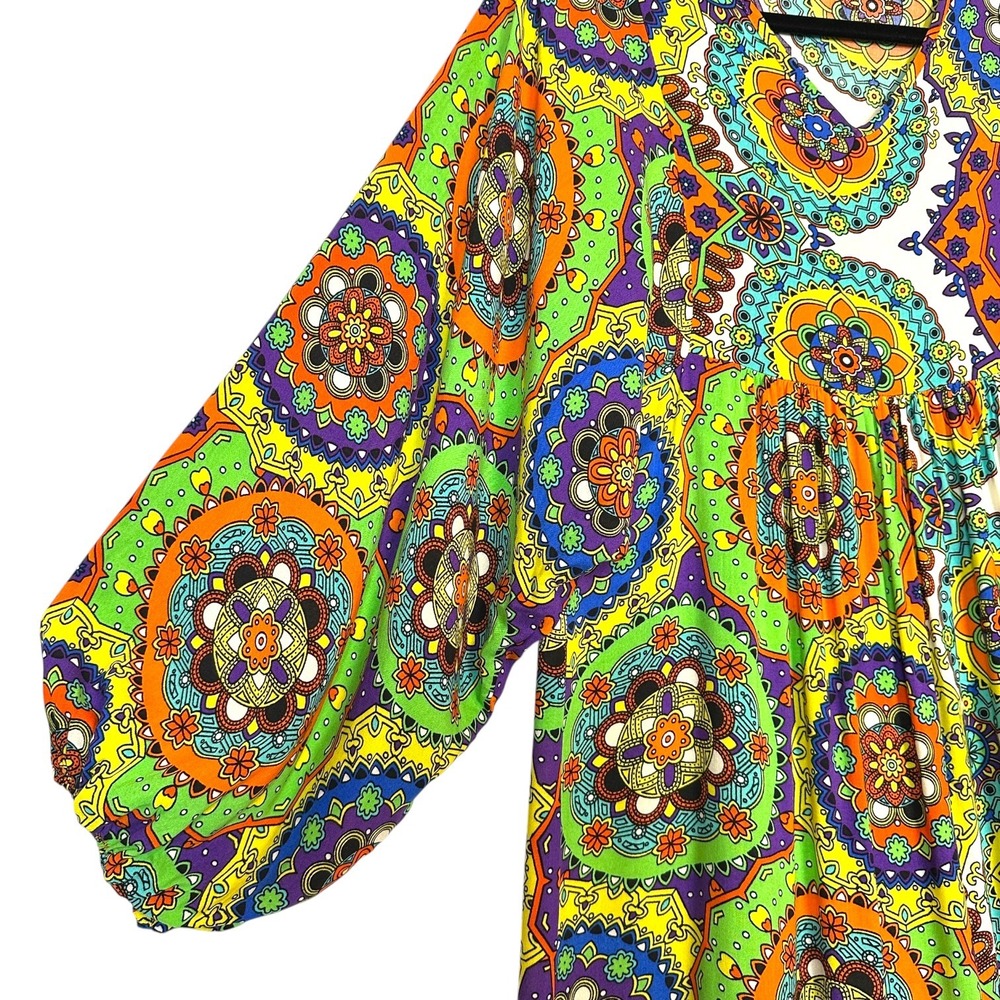 ValeWoman Dress L Boho Mandala Maxi Turkish Festival Vibe Psychedelic Maximalist - Picture 4 of 12